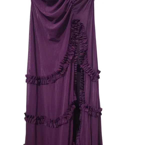 Purple Mesh Ruffle Cut Out Maxi Dress With Slit - Picture 8 of 8